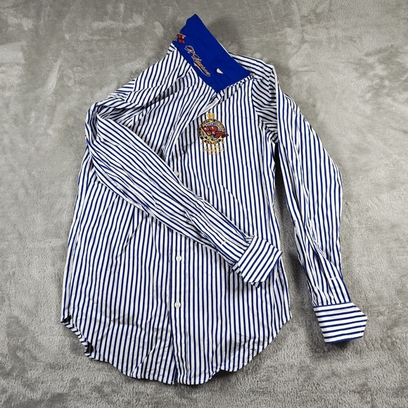 Ralph Lauren Tops - Ralph Lauren Shirt Womens 8 Blue White Striped Yachting Crest Button Up Nautical